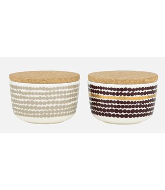 Marimekko Marimekko - Siirtolapuutarha -Bol avec couvercle - 25cl -Ensemble de 2 - beige vin rouge or