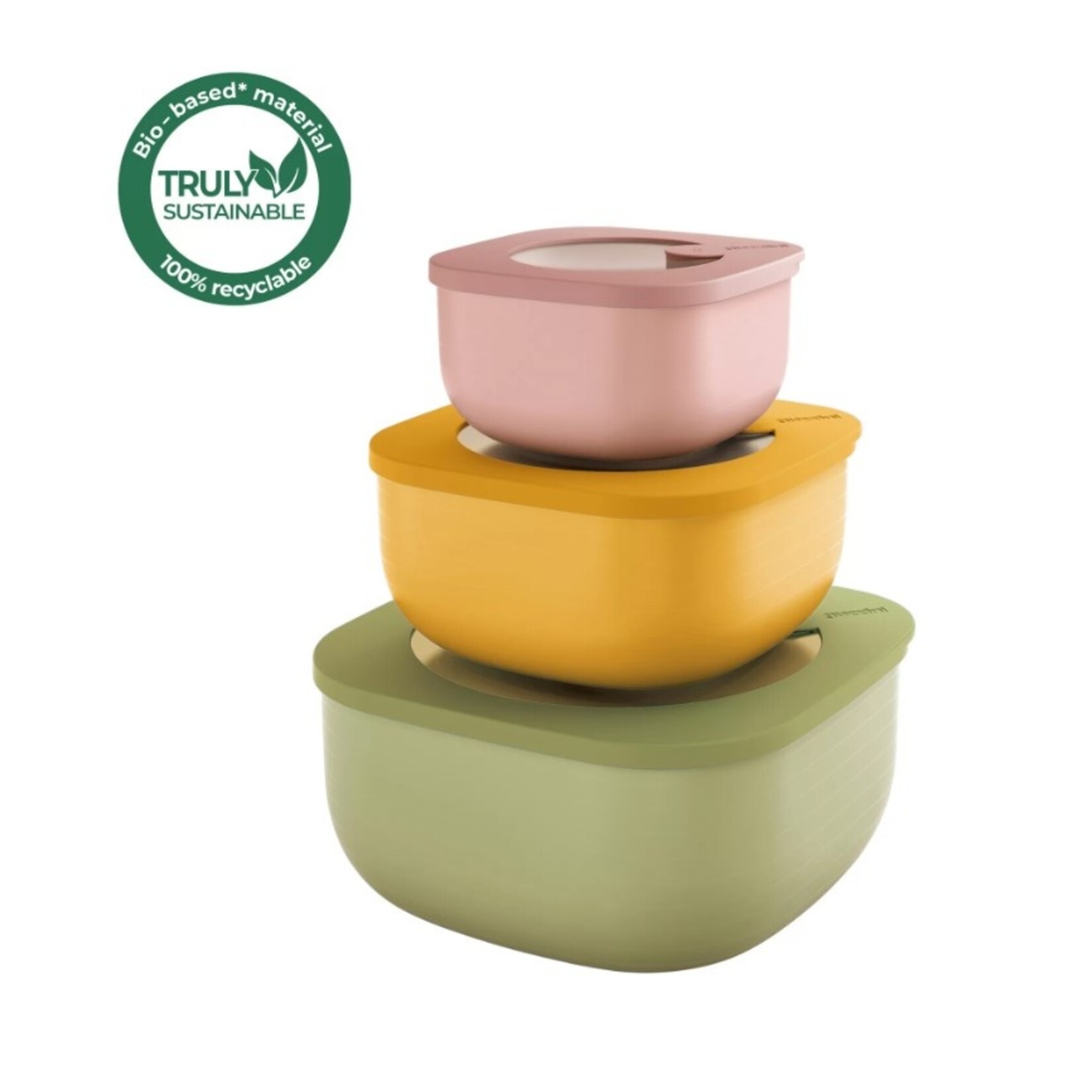 Guzzini Guzzini - STORE&MORE - Set van 3 - ondiepe luchtdichte koelkast/vriezer/magnetron opbergdozen - Groen Geel Roze