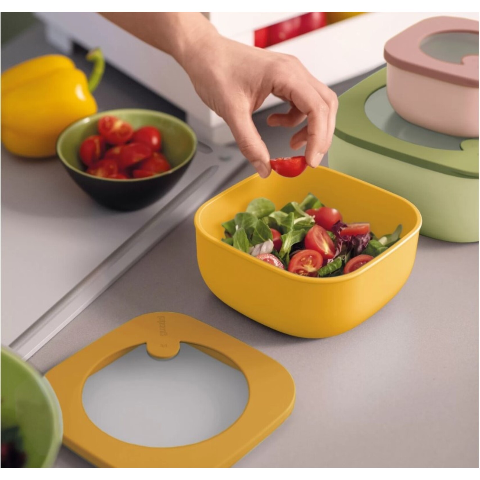 Guzzini Guzzini - STORE&MORE - Set van 3 - ondiepe luchtdichte koelkast/vriezer/magnetron opbergdozen - Groen Geel Roze