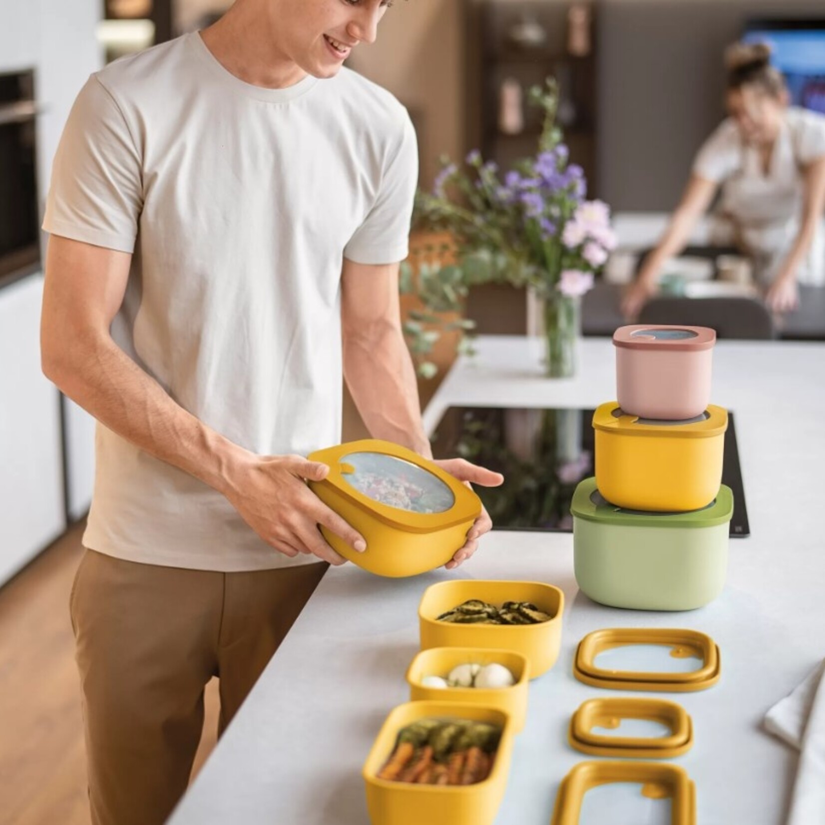 Guzzini Guzzini - STORE&MORE - Lot de 3 - DIEP - boîtes de conservation hermétiques pour réfrigérateur/congélateur/micro-ondes - Vert Jaune Rose