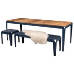 Weltevree Weltevree - Bended Table Wood 220 - Table de jardin en acier avec plateau en bois - Gris Bleu