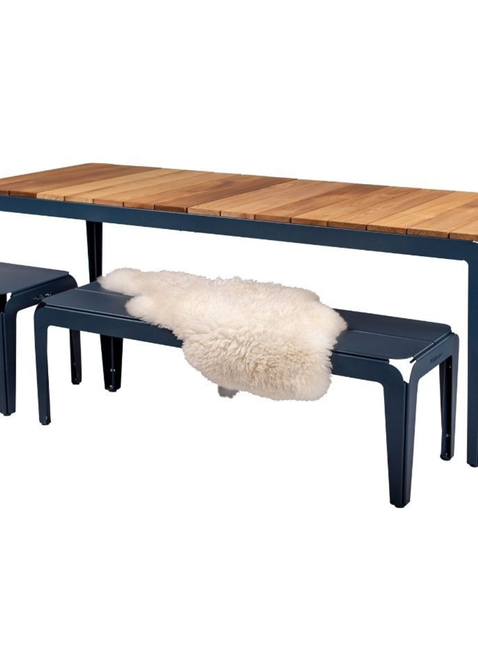 Weltevree Weltevree - Bended Table Wood 220 - Table de jardin en acier avec plateau en bois - Gris Bleu