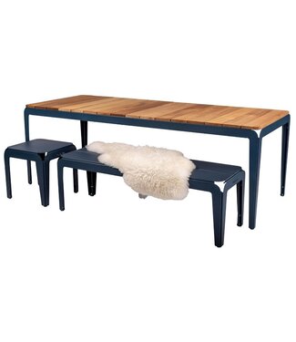 Weltevree Weltevree - Bended Table Wood 220 - Table de jardin en acier avec plateau en bois - Gris Bleu