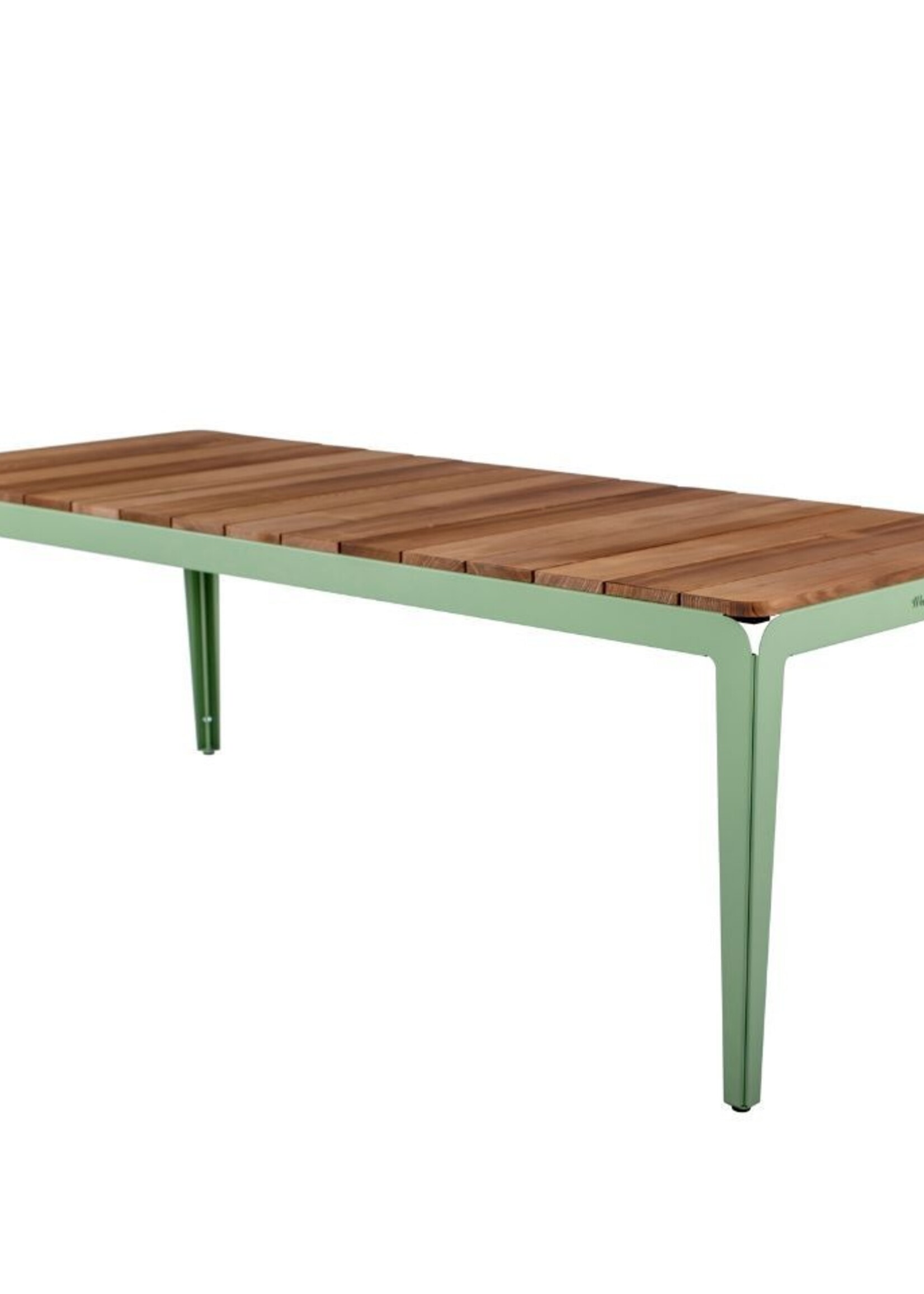 Weltevree Weltevree - Bended Table Wood 220 - Table de jardin en acier avec plateau en bois - Vert pâle