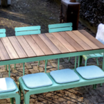 Weltevree Weltevree - Bended Table Wood 220 - Stalen Tuintafel met houten blad - Pale Green