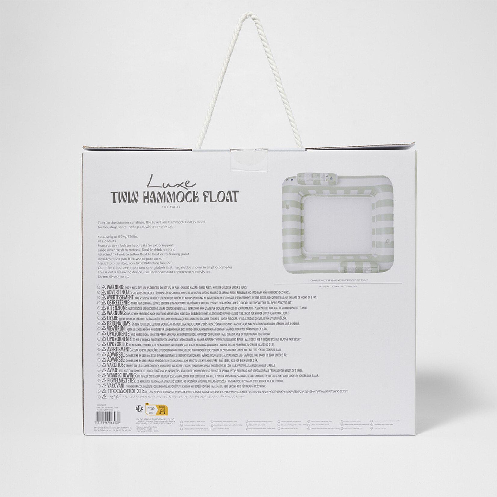 Sunnylife SunnyLife - The Vacay - Luxe Drijvende hangmat - 2 personen - Olijfgroen