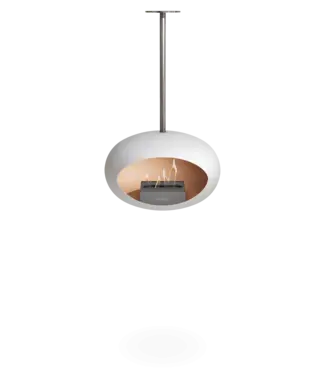 Le feu Le feu - cheminée de plafond - ciel - blanc - brûleur argenté