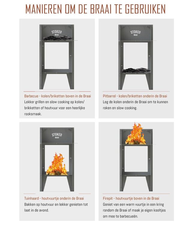 STOKED - Braai - Buitenhaard/BBQ - BASISMODEL- CorTen staal - incl. RVS Grill Rooster