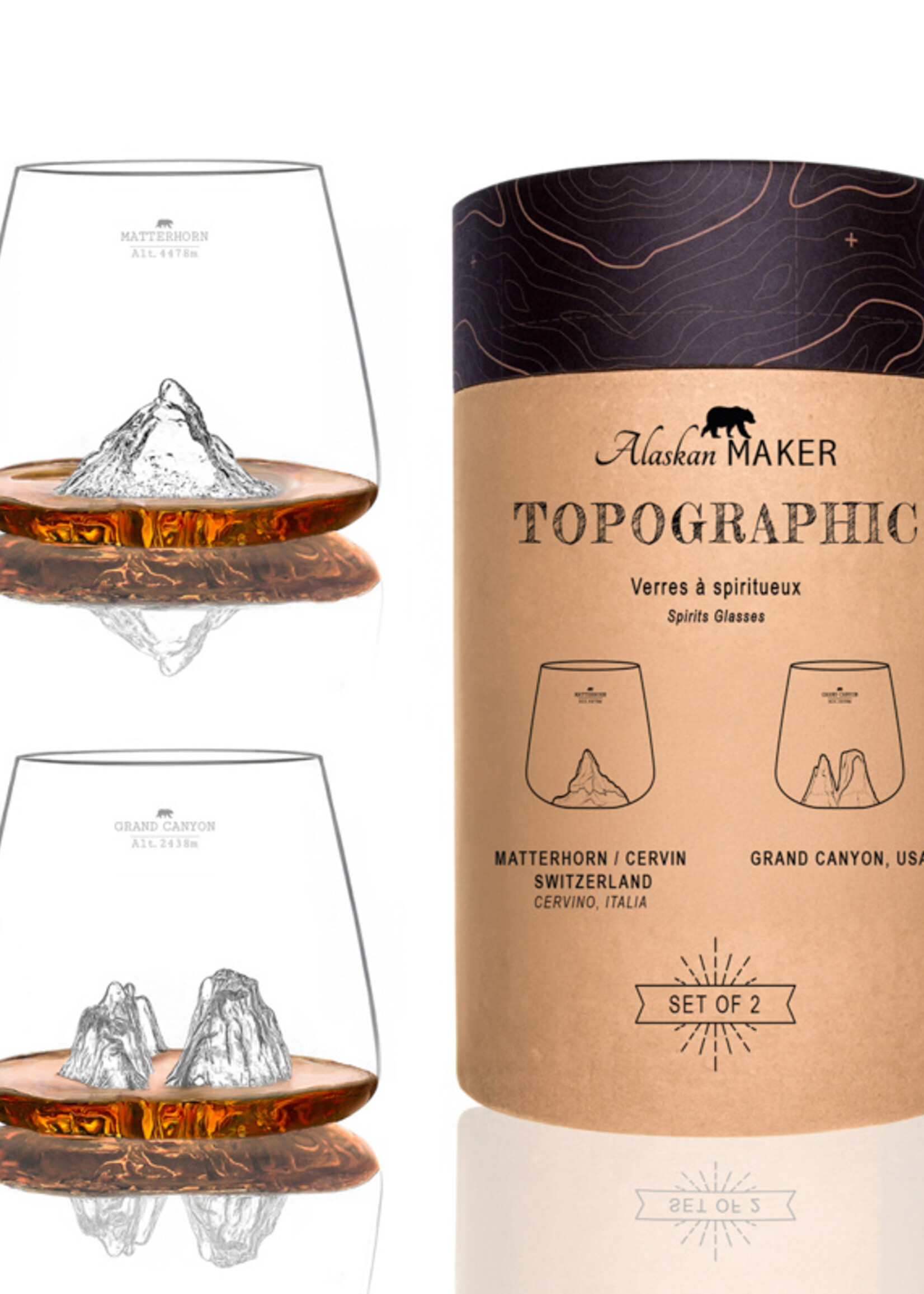 Alaskanmaker Alaskanmaker - Set van 2 glazen - Topographic - Matterhorn/Grand Canyon