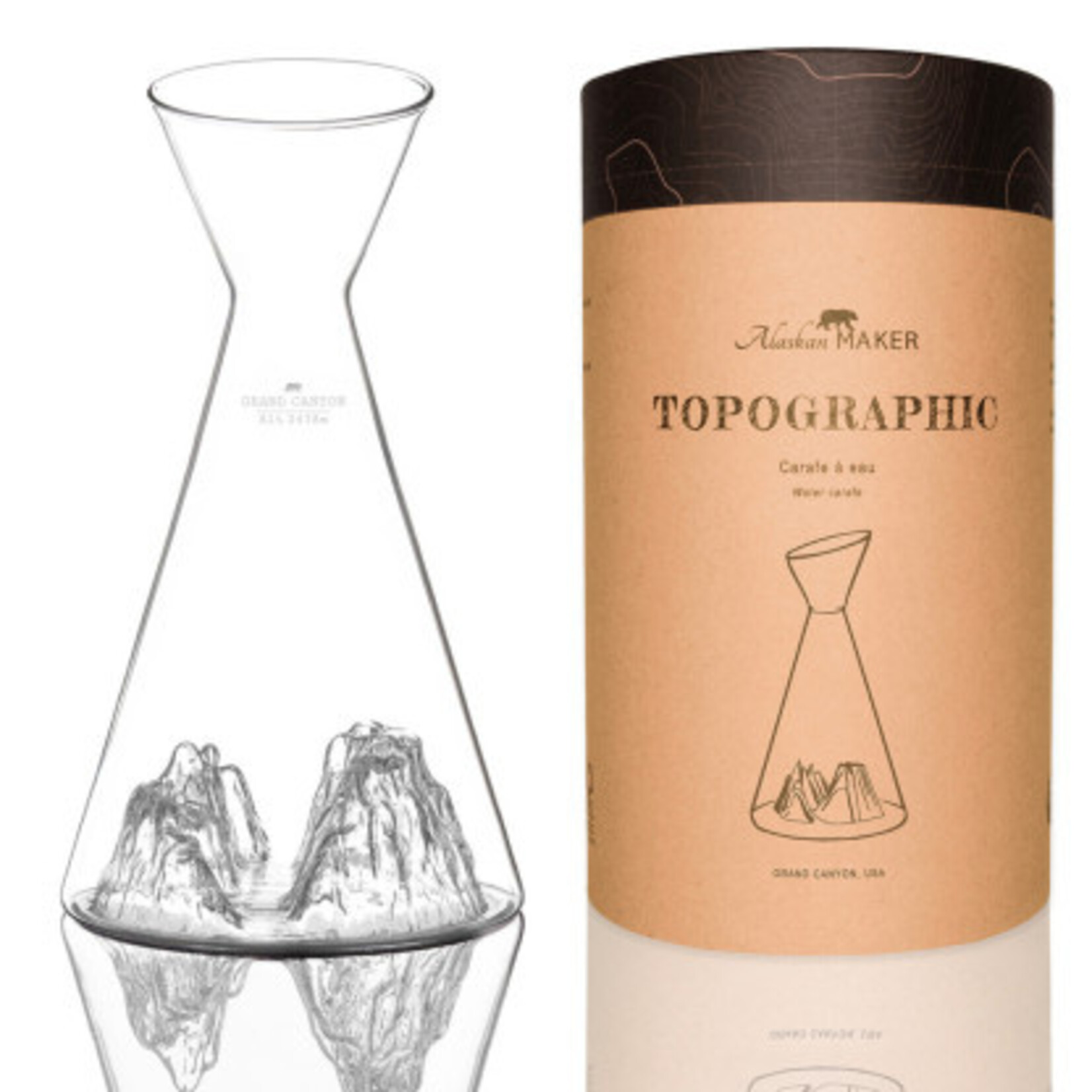 Alaskan Maker Alaskanmaker - Carafe à eau en verre - Topographique - Grand Canyon - 1 pièce