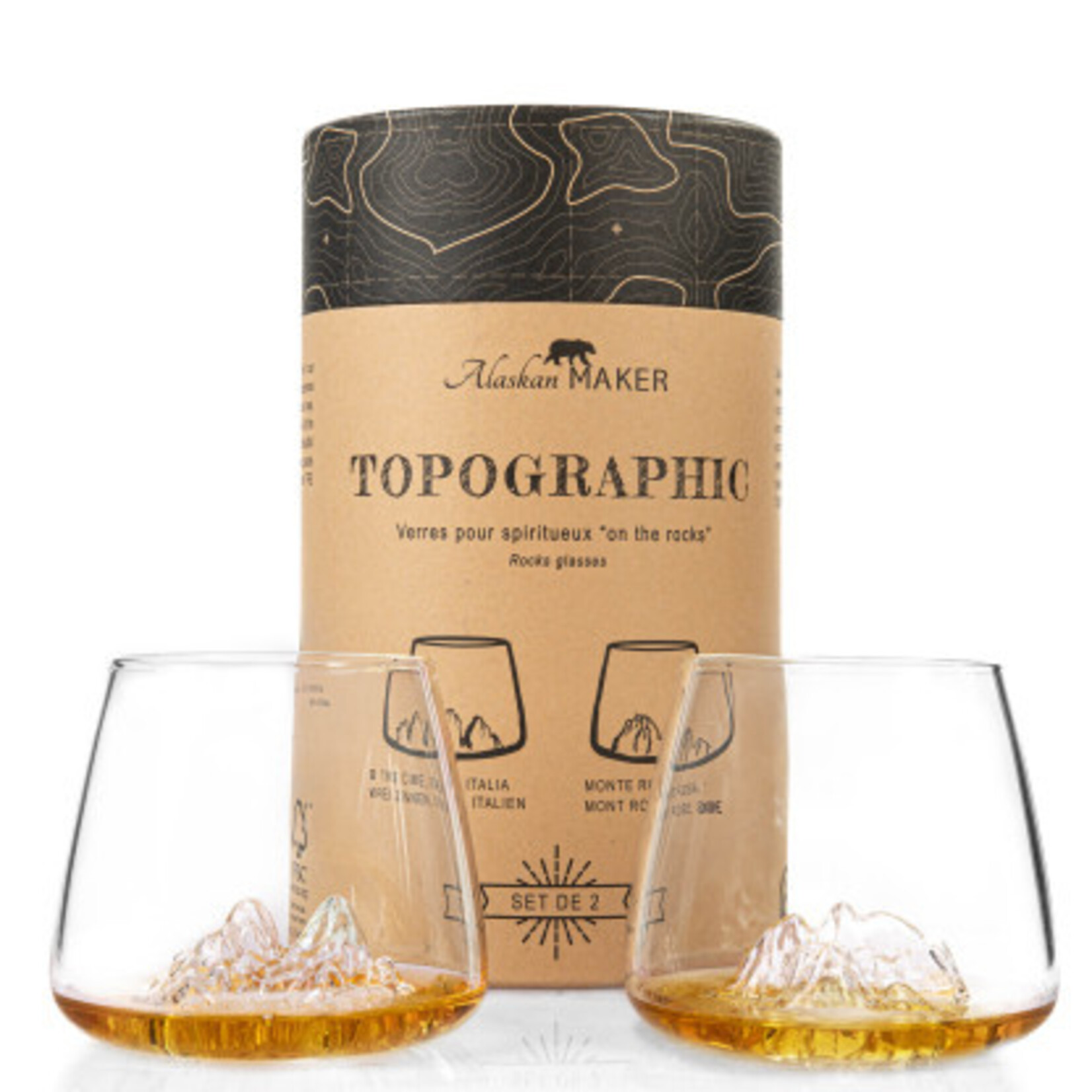 Alaskan Maker Alaskanmaker - Set van 2 glazen - Topographic - Tre Cime & Mt Rosa