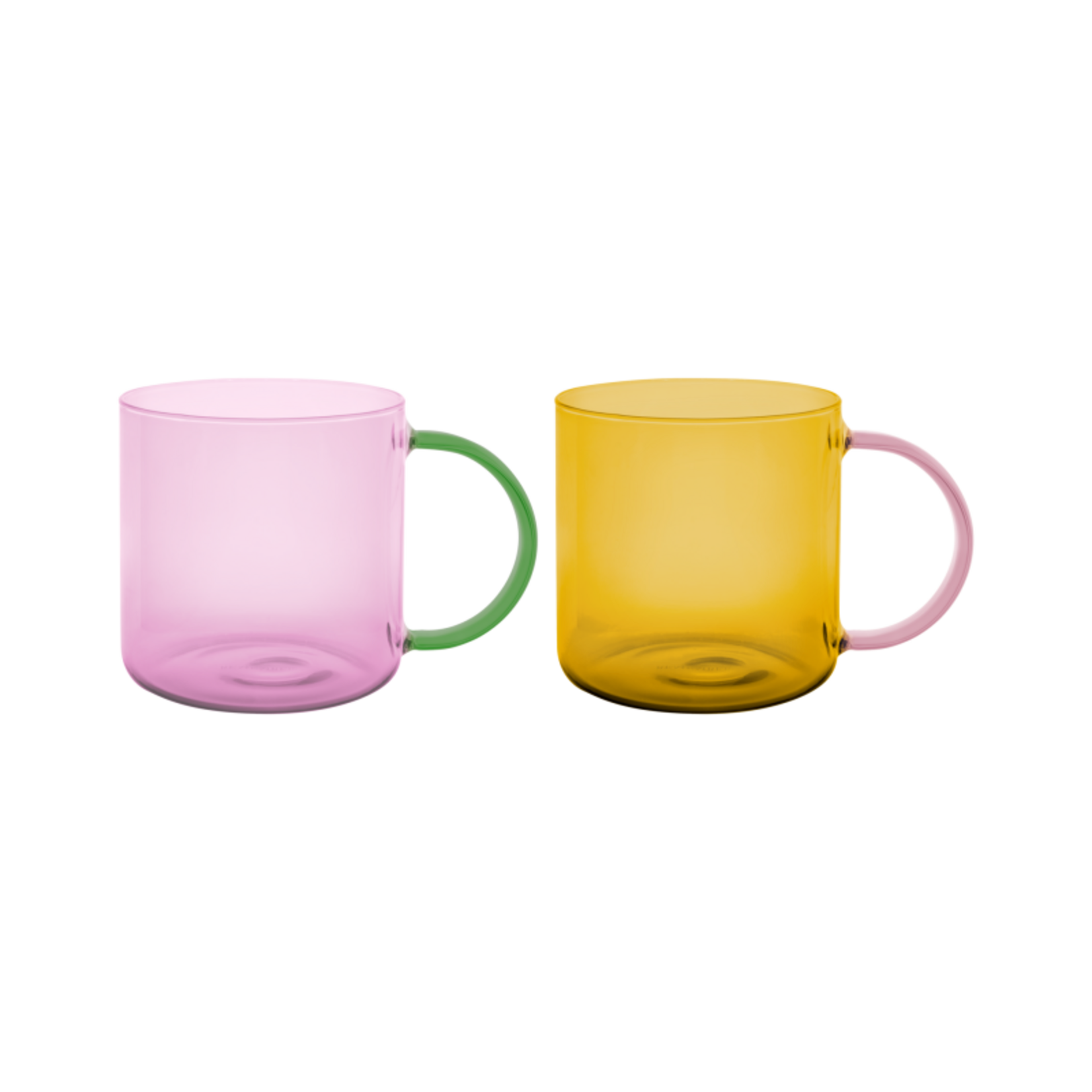 Remember Remember - Lot de 2 verres « Fred » - Rose et jaune - Verre borosilicaté - Transparent