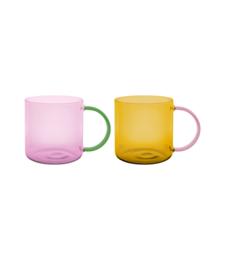 Remember Remember - Lot de 2 verres « Fred » - Rose et jaune - Verre borosilicaté - Transparent
