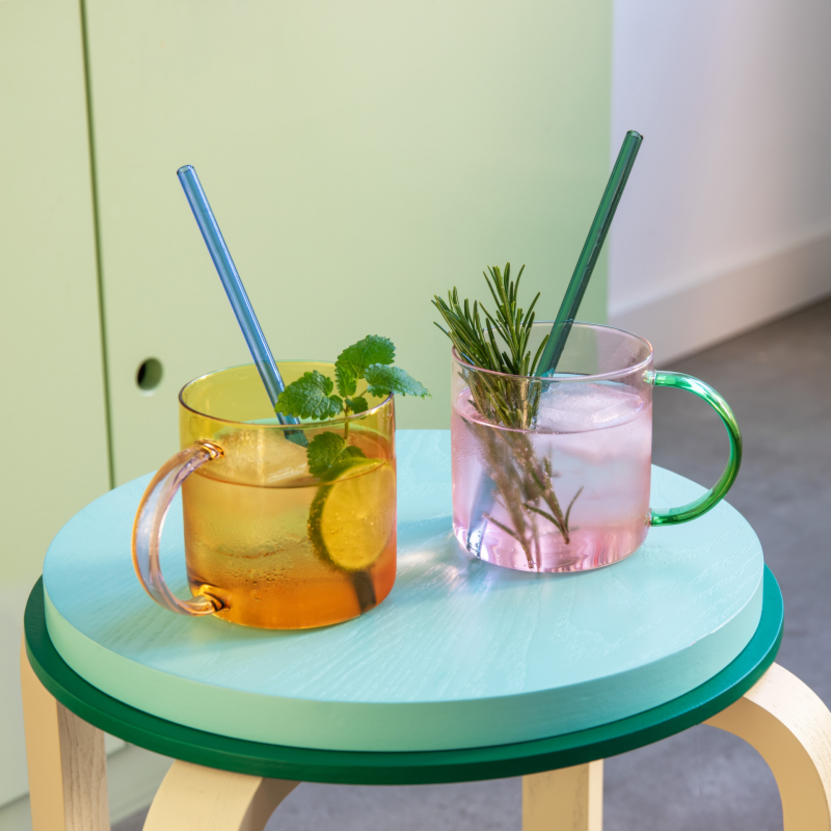 Remember Remember - Lot de 2 verres « Fred » - Rose et jaune - Verre borosilicaté - Transparent