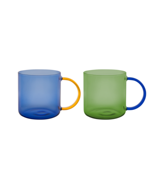Remember Remember - Lot de 2 verres « Fred » - Vert et bleu - Verre borosilicaté - Transparent