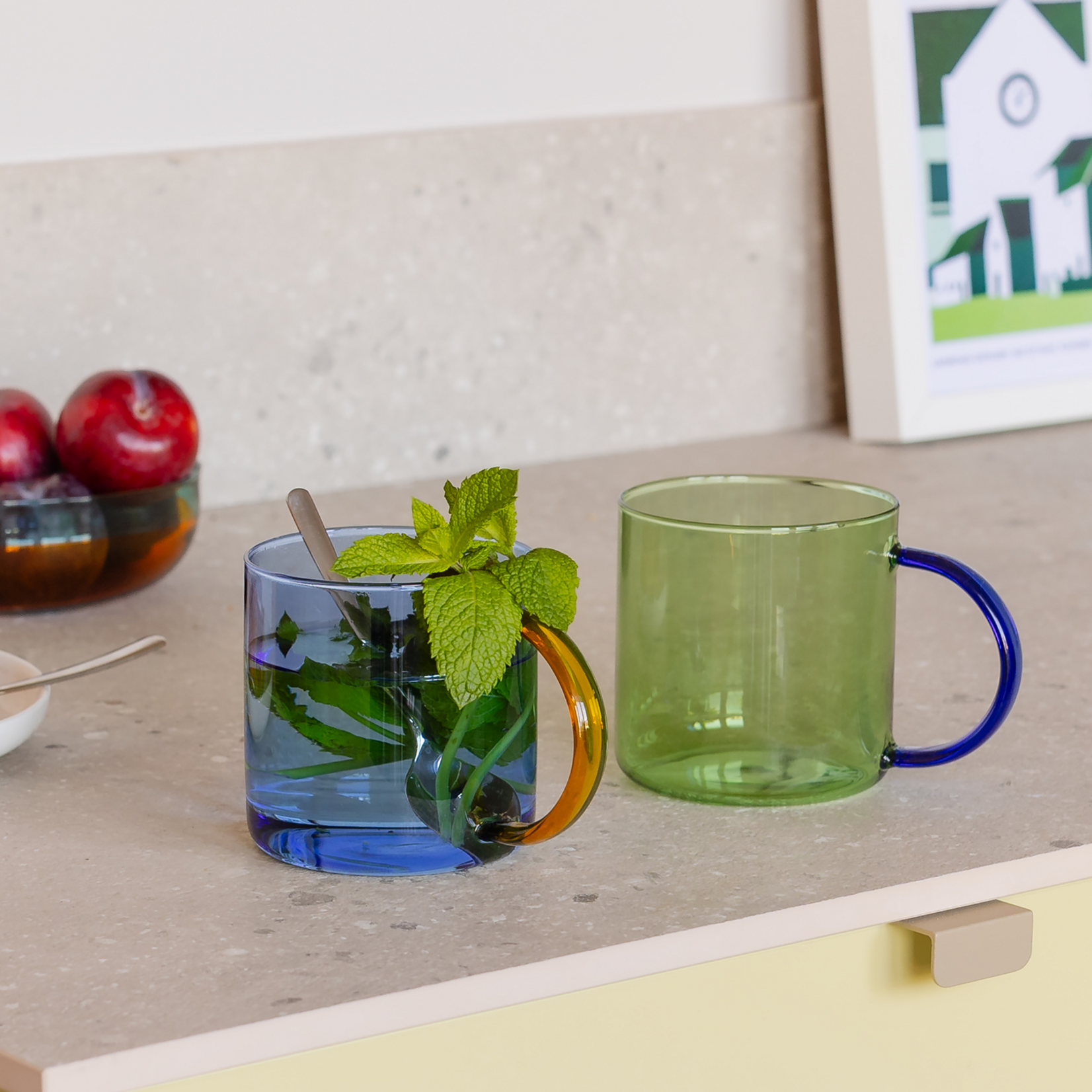 Remember Remember - Set van 2 glazen 'Fred' - Groen Blauw - Borosilicaatglas - Transparant