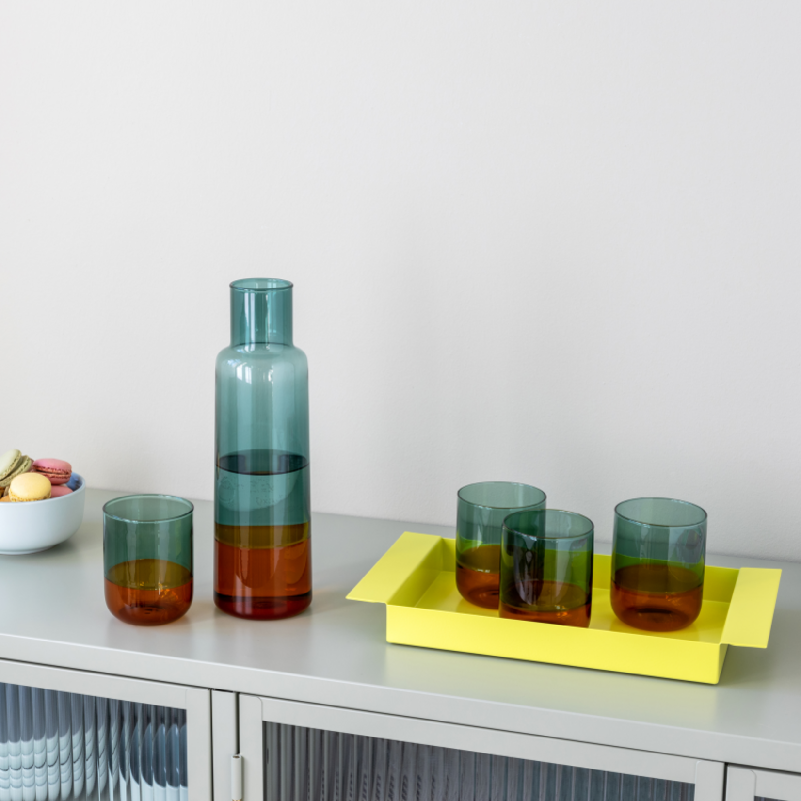 Remember Remember - Glazen Karaf - Borosilicaatglas - Amber Appelblauwzeegroen - Transparant