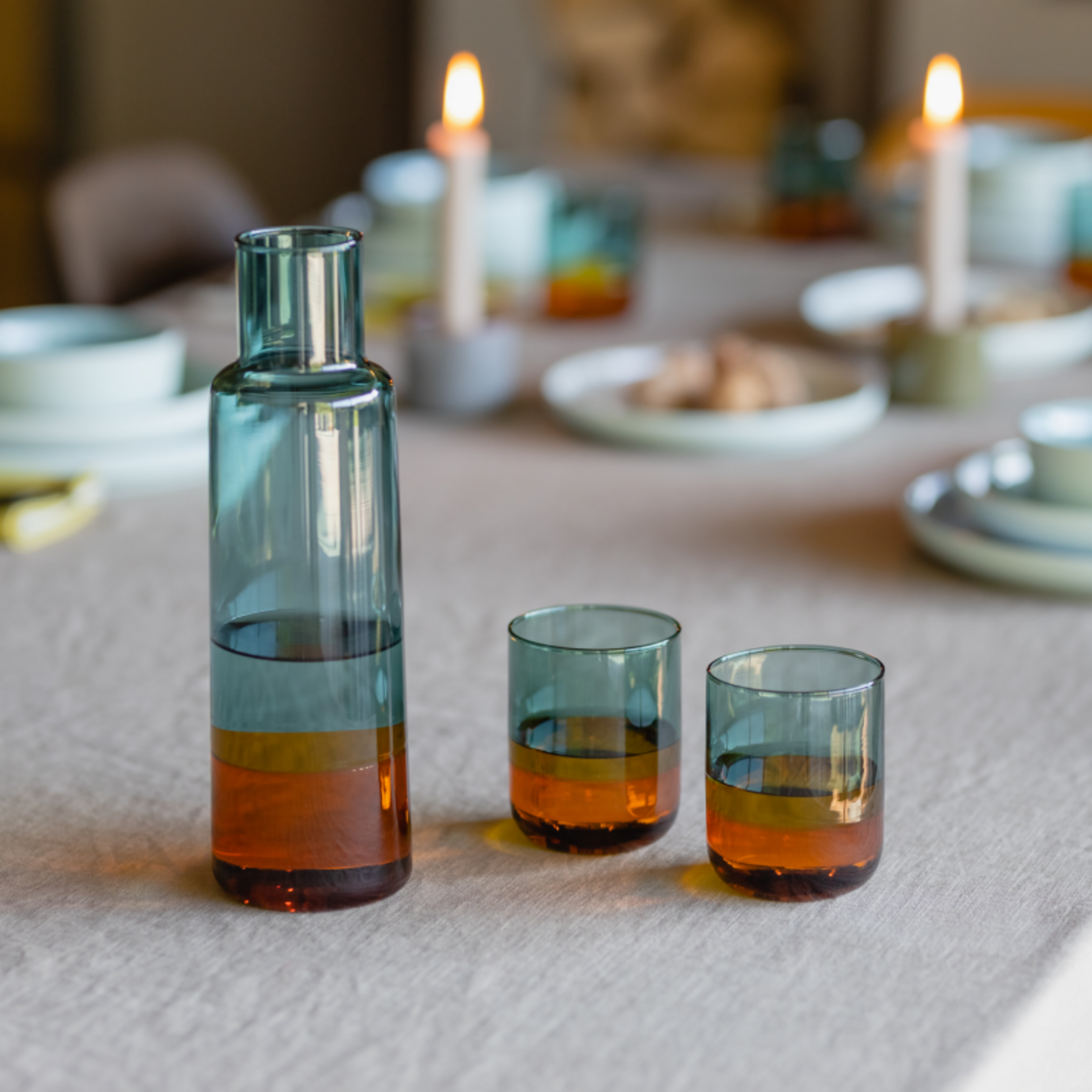 Remember Remember - Carafe en verre - Verre borosilicaté - Ambre, bleu-vert - Transparent