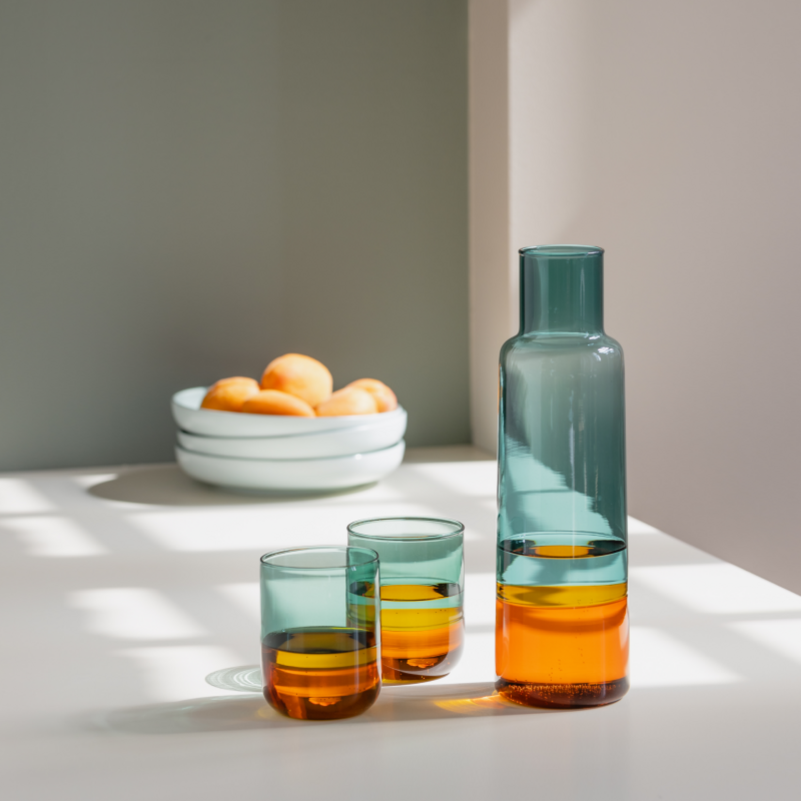 Remember Remember - Glazen Karaf - Borosilicaatglas - Amber Appelblauwzeegroen - Transparant