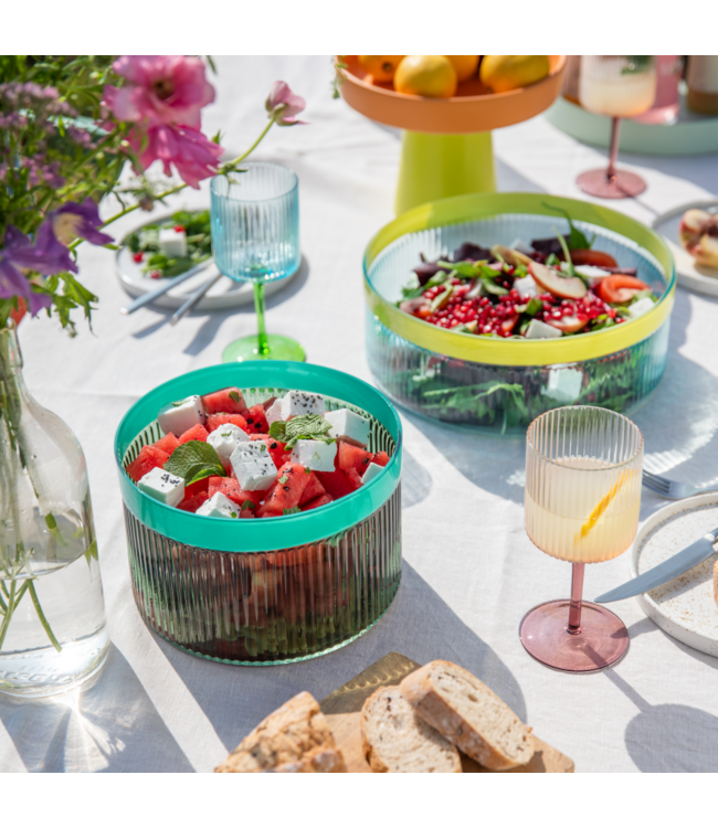 Remember - Glazen Schaal 'Groove' - Groen - Glas - Geribbeld