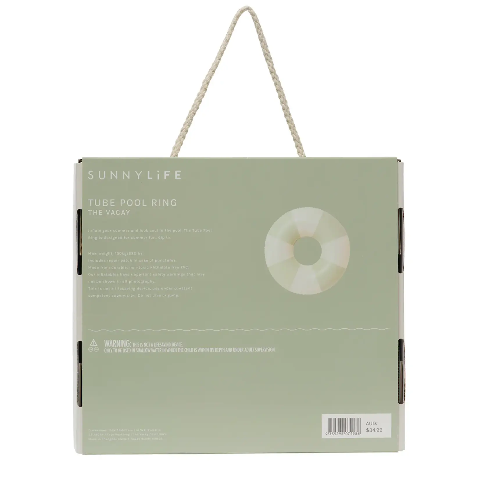 Sunnylife Sunnylife - Tube Pool Ring - The Vacay - Zwembadring - Soft Olive
