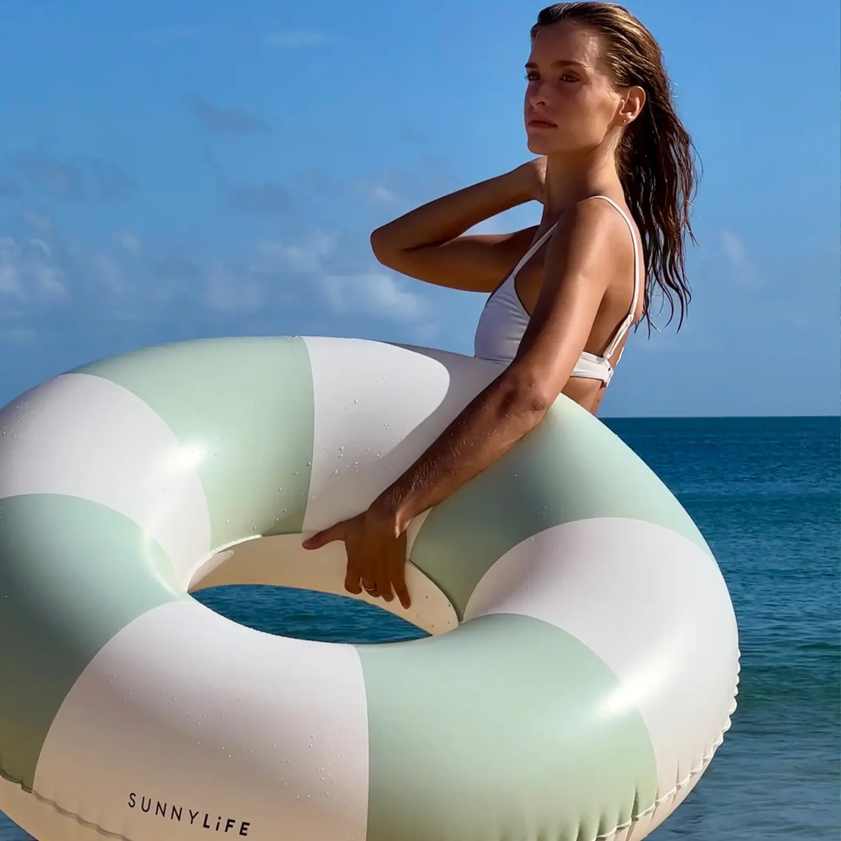 Sunnylife Sunnylife - Anneau De Piscine Tubulaire - The Vacay - Anneau de piscine - Soft Olive