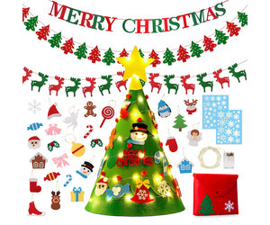 trog Neerduwen Zaailing Kerstversiering Set met Vilten Kinder Kerstboom, Kerst Versieringen,  Kerstverlichting & Merry Christmas Slinger - Fissaly