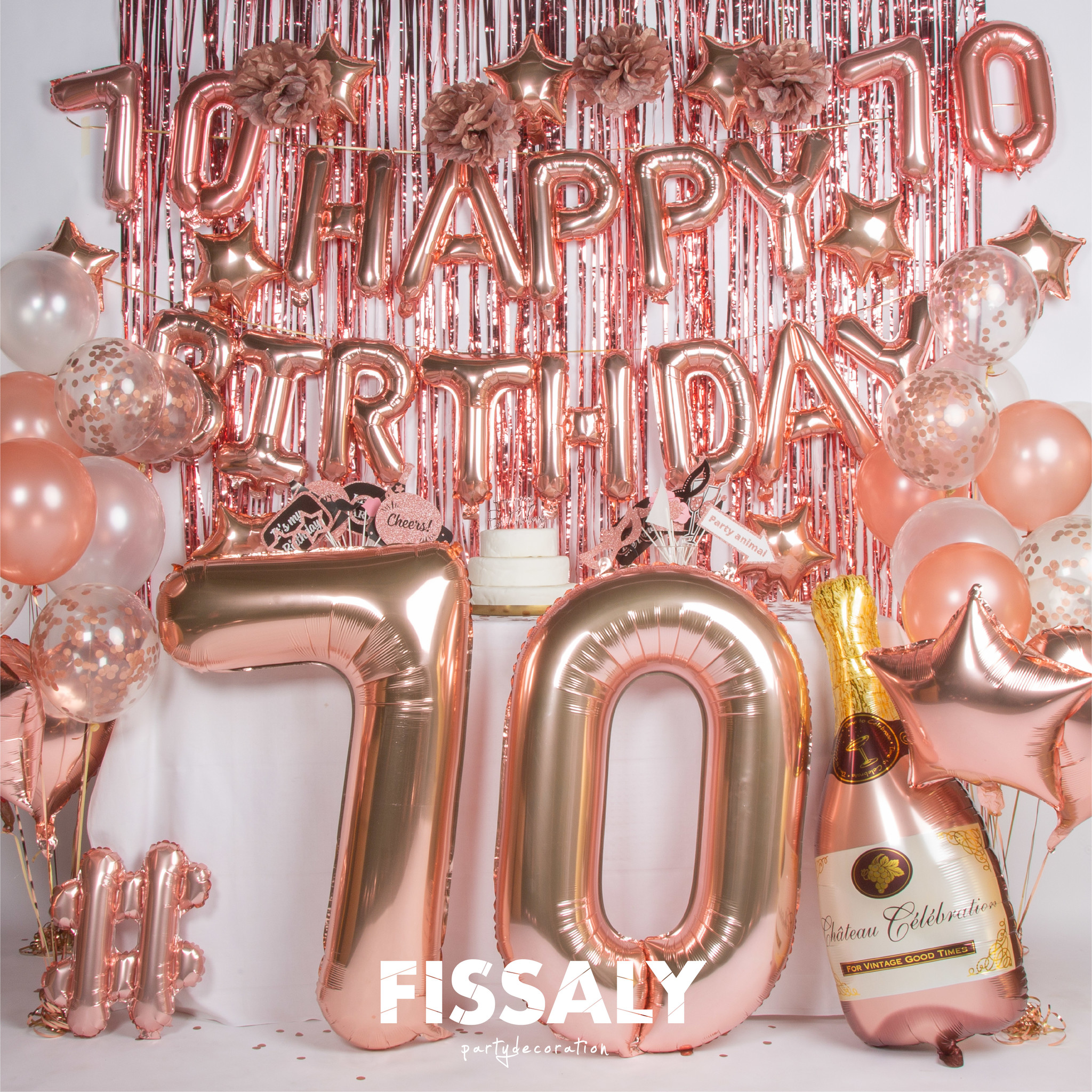 Ineenstorting Assimileren doos Fissaly® 70 Jaar Rose Goud Verjaardag Decoratie Versiering - Fissaly