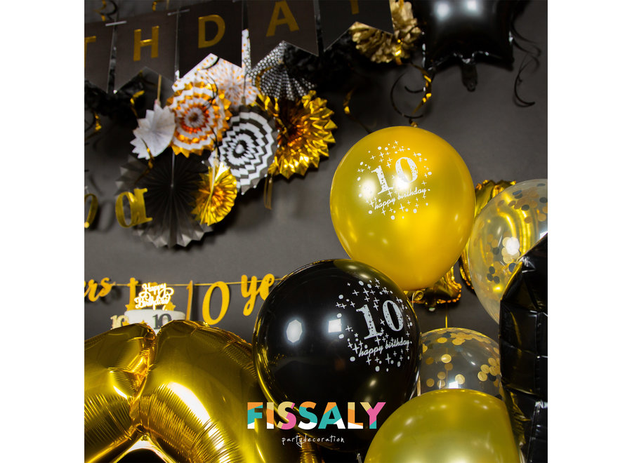 10 Jaar Verjaardag Decoratie Versiering - Ballonnen – Jongen & Meisje - Zwart en Goud