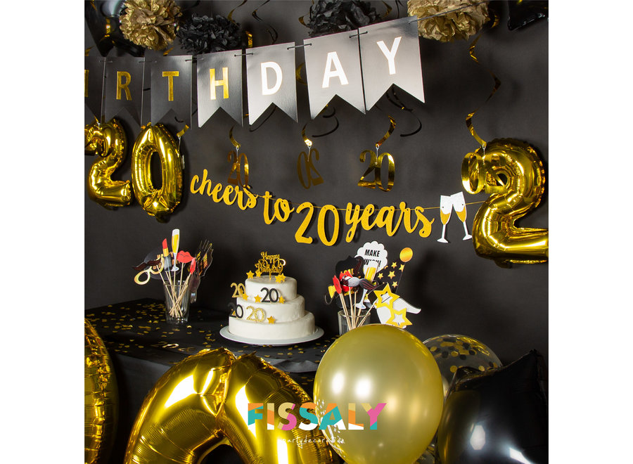 20 Jaar Verjaardag Decoratie Versiering - Ballonnen – Jubileum Man & Vrouw - Zwart en Goud