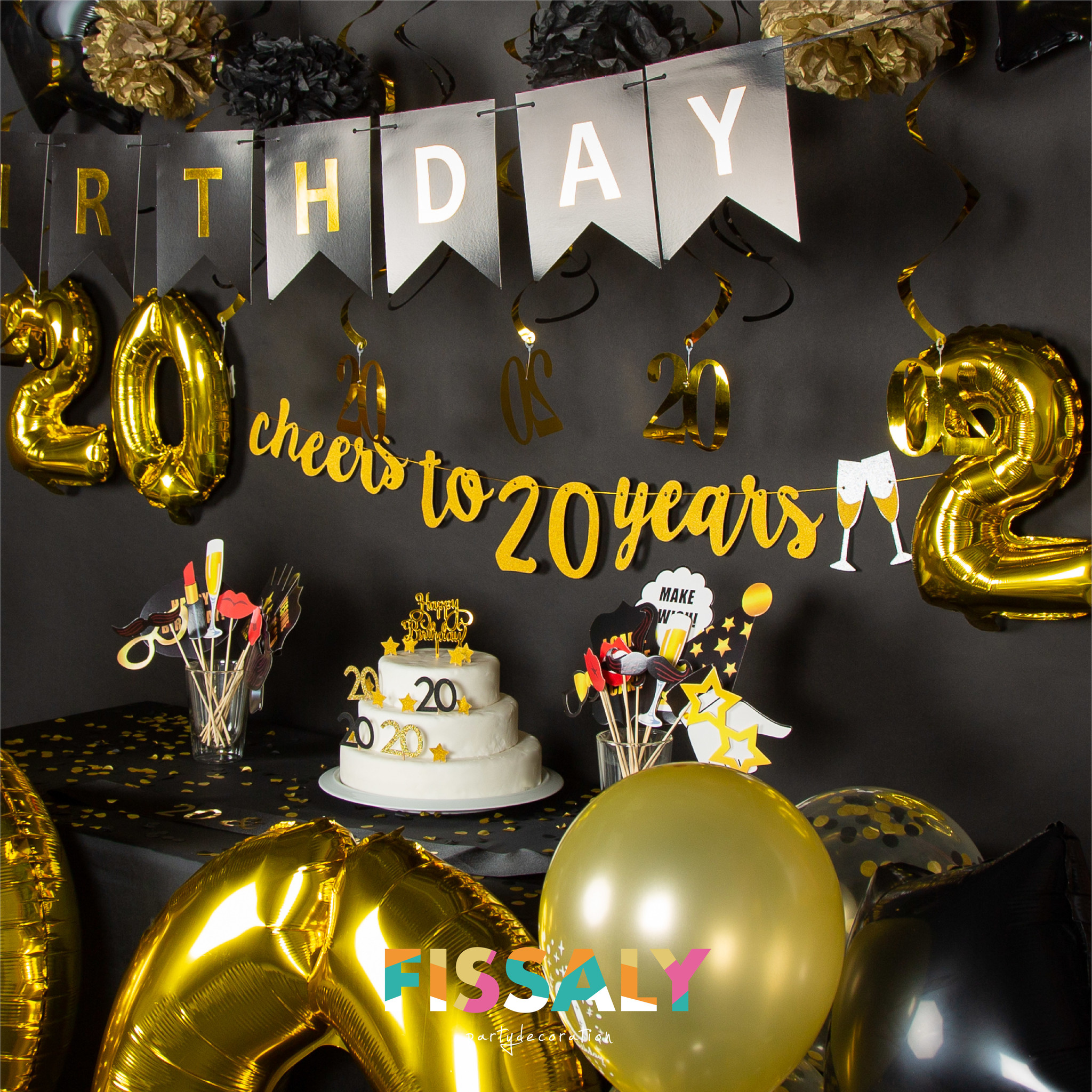 20 Jaar Verjaardag Decoratie Versiering - Ballonnen – Jubileum Man & Vrouw - en Goud - Fissaly