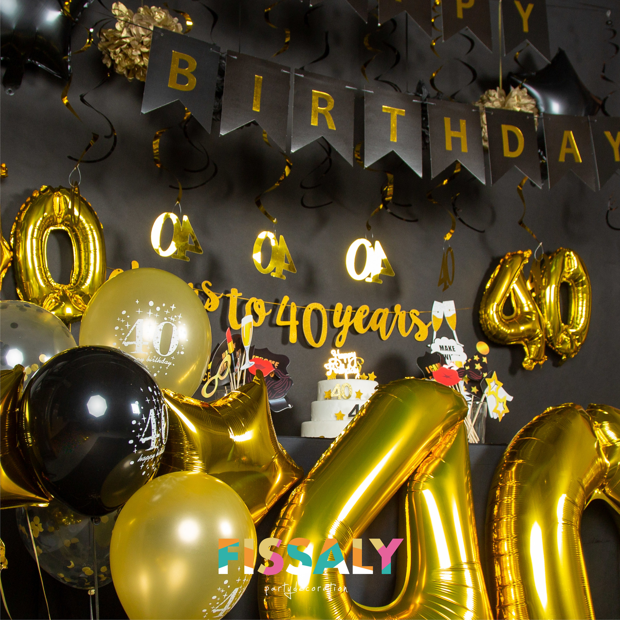 Fissaly® 40 Jaar Verjaardag Decoratie Versiering - - Zwart en Goud Fissaly