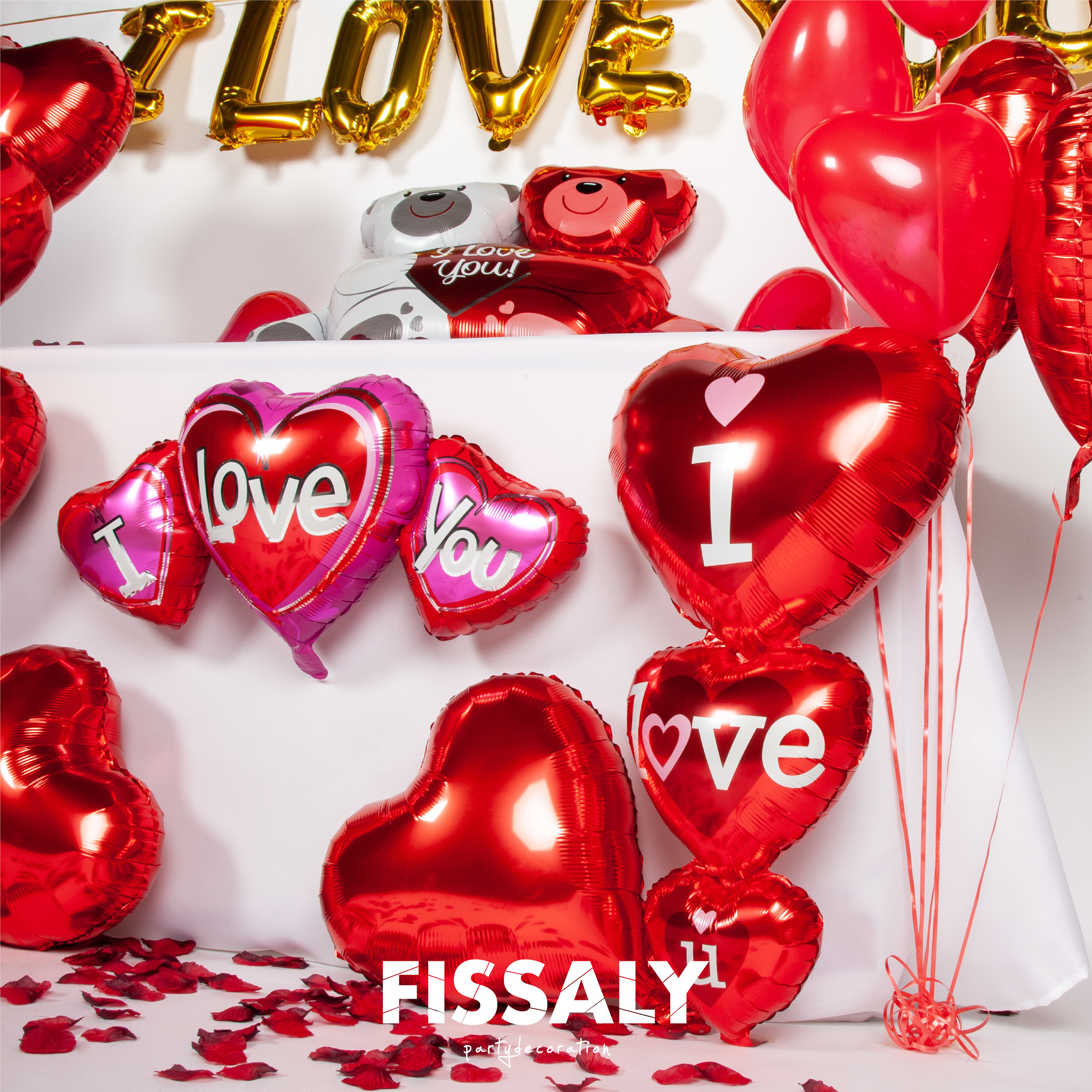 Fissaly® 70 Stuks I Love You Liefde & Hartjes Decoratie Set Helium – Cadeautje - Valentijnsdag Man & Vouw - Valentijn Hem & Haar - Fissaly