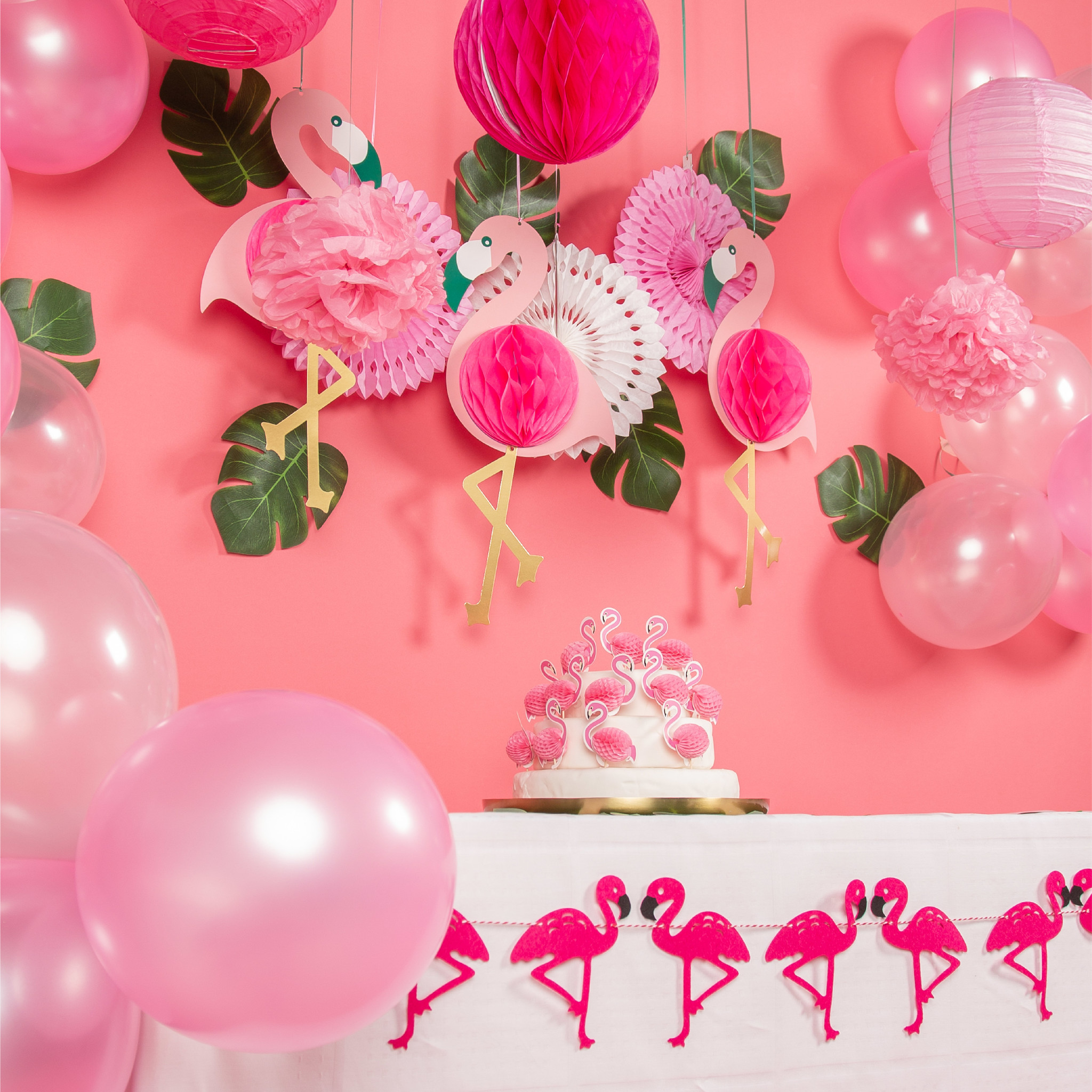 Fissaly® 72 Stuks Tropische Flamingo Decoratie – Roze Ballonnen - Fissaly