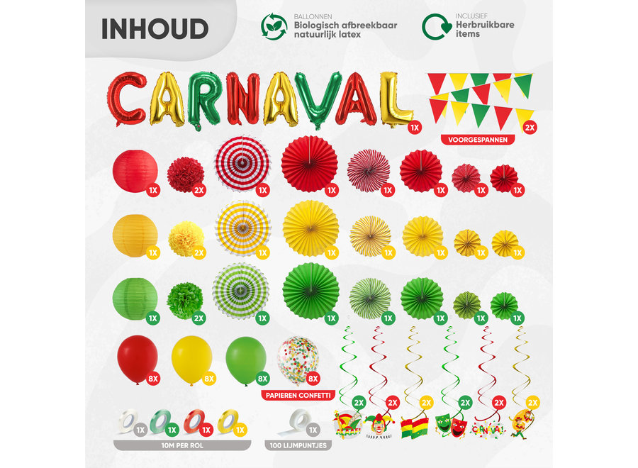 Carnaval Versiering Decoratie Rood, Geel & Groen - Feestpakket Incl. Ballonnen, Slingers & Accessoires