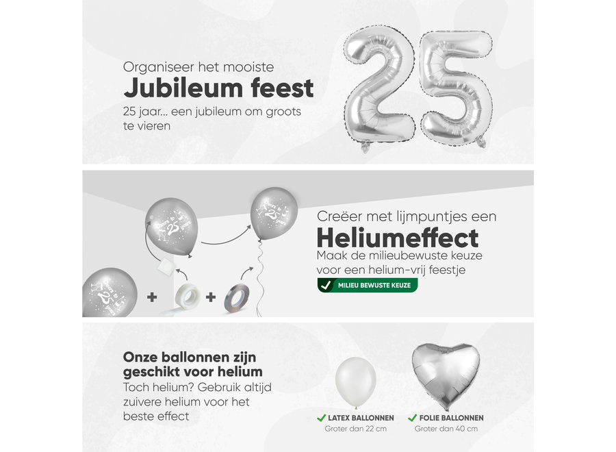 Fissaly® 25 Jaar Jubileum Decoratie Versiering - Zilveren Bruiloft & Huwelijk – Getrouwd - In Dienst - Ballonnen – Verjaardag - Man & Vrouw – Zilver