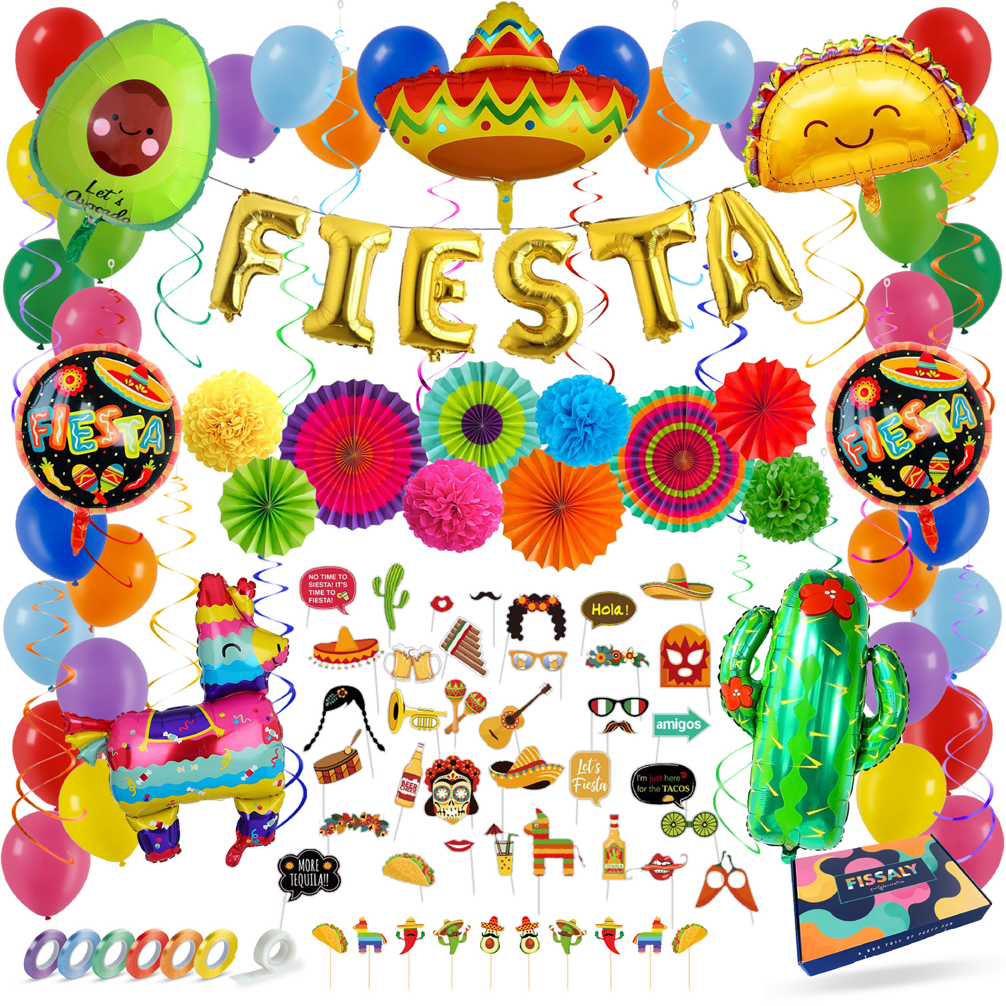 71 Stuks Mexican Fiesta Feest Versiering – Pinata, Sombrero & Catcus Decoratie – Verjaardag Feestje - Fissaly