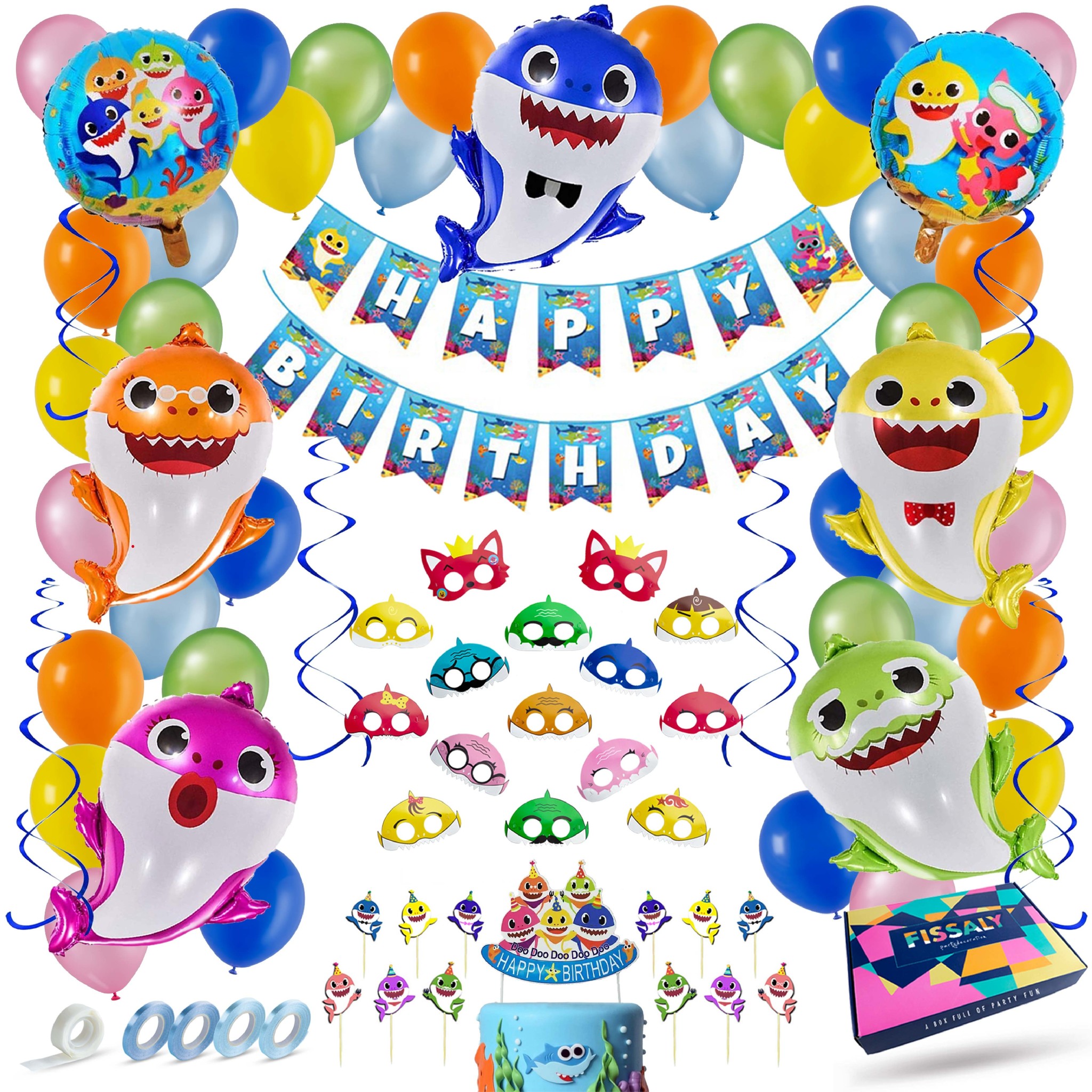 Fissaly® 82 Stuks Shark Verjaardag – Baby Haai Themafeest - Fissaly