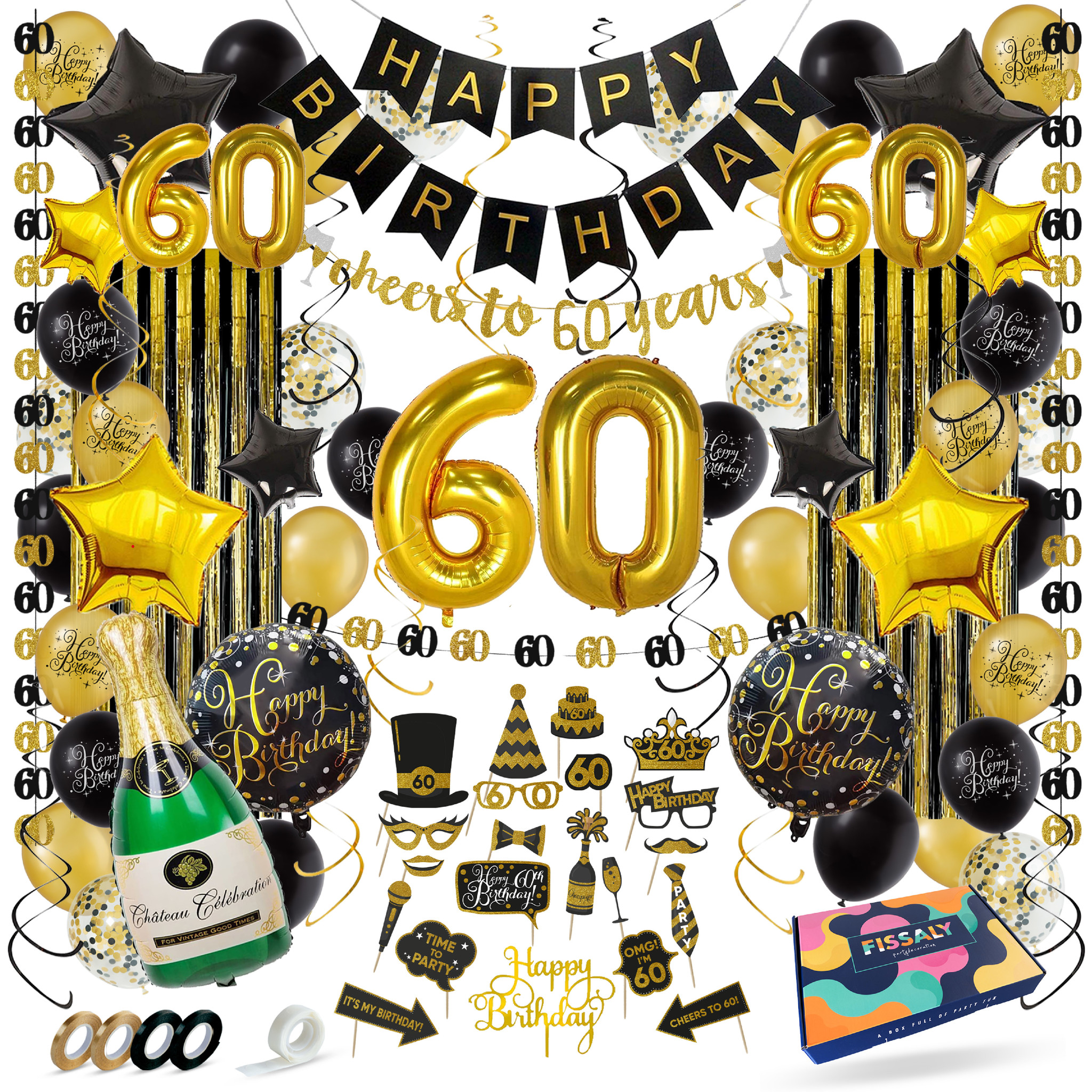 heb vertrouwen vergeetachtig tijger Fissaly® 60 Jaar Verjaardag Decoratie Versiering - Ballonnen – Jubileum Man  & Vrouw - Zwart en Goud - Fissaly