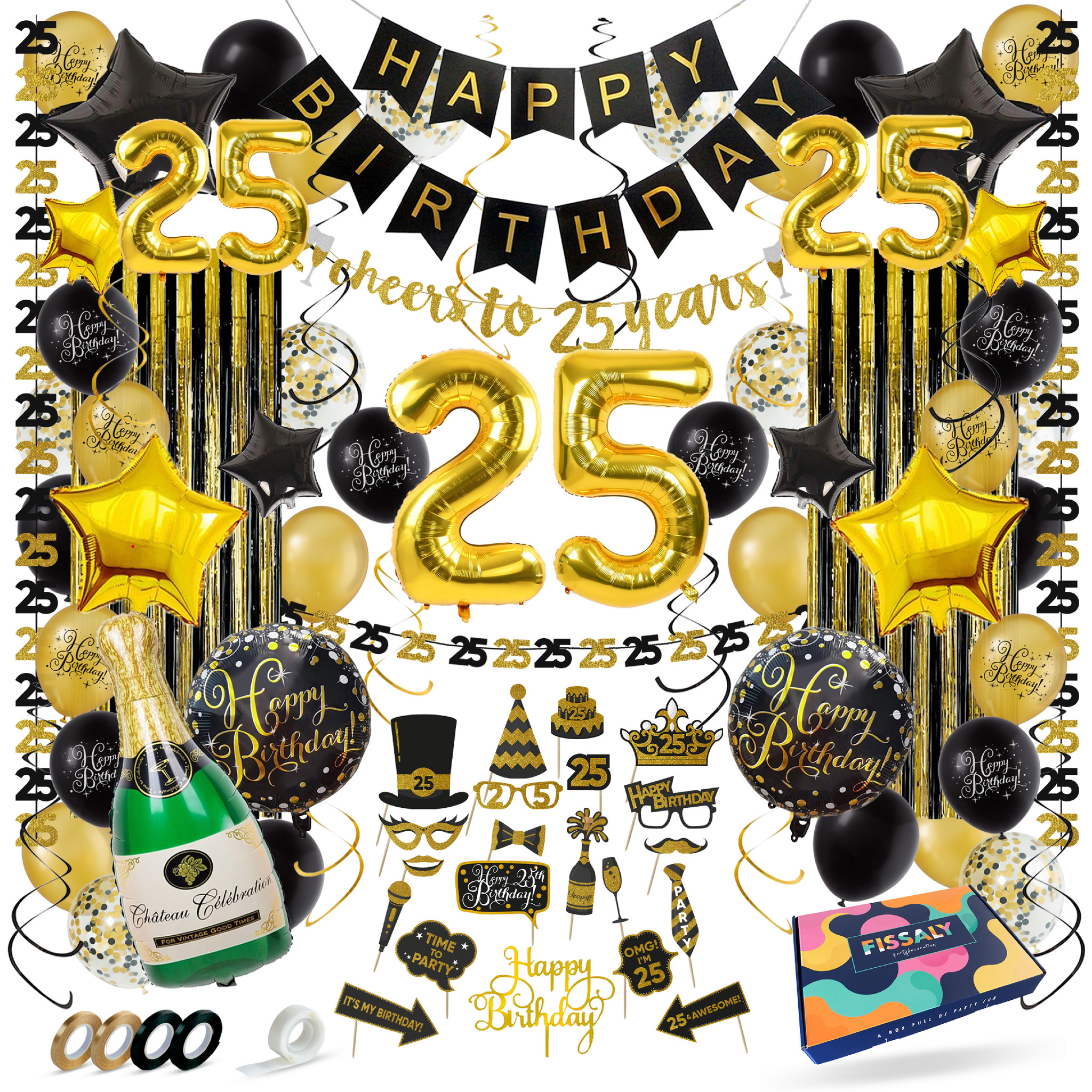 Schrijfmachine Ziek persoon Kinderachtig Fissaly® 25 Jaar Verjaardag Decoratie Versiering - Ballonnen – Jubileum Man  & Vrouw - Zwart en Goud - Fissaly