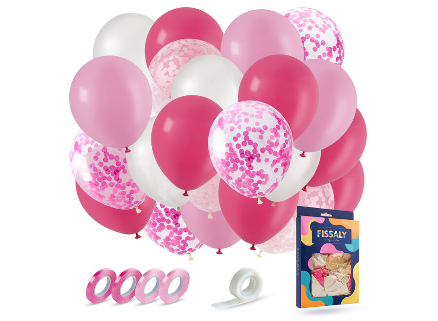40 stuks Roze, Wit & Donkerroze Helium Ballonnen met Lint – Verjaardag Versiering Decoratie – Papieren Confetti – Latex