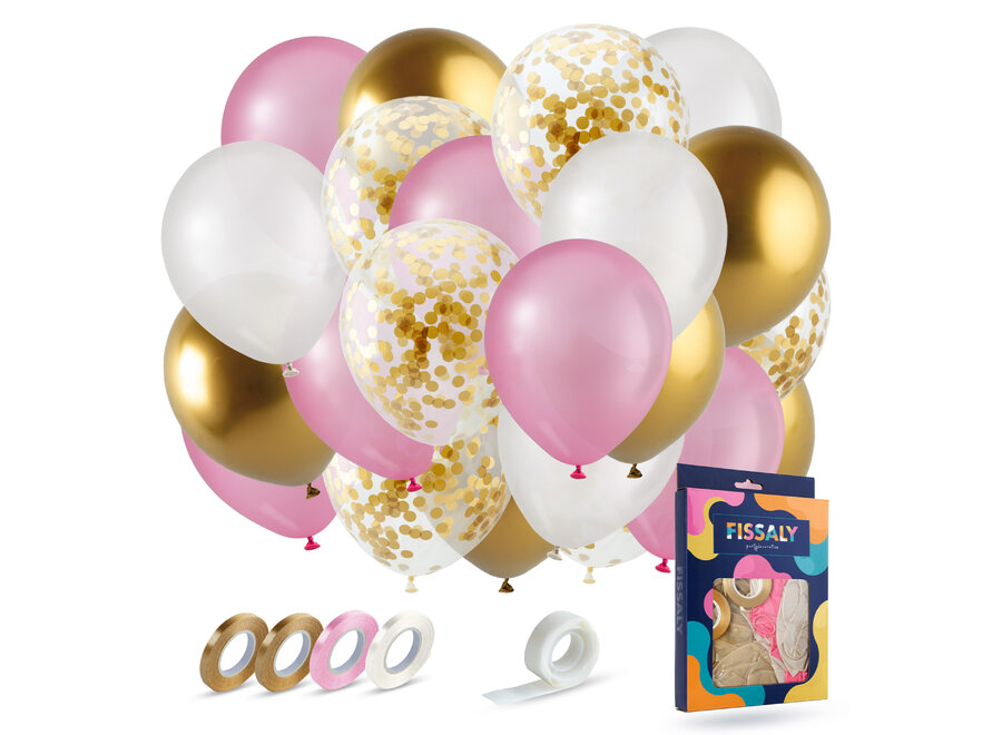 Goud, Crème Wit, Roze & Confetti Goud Ballonnen