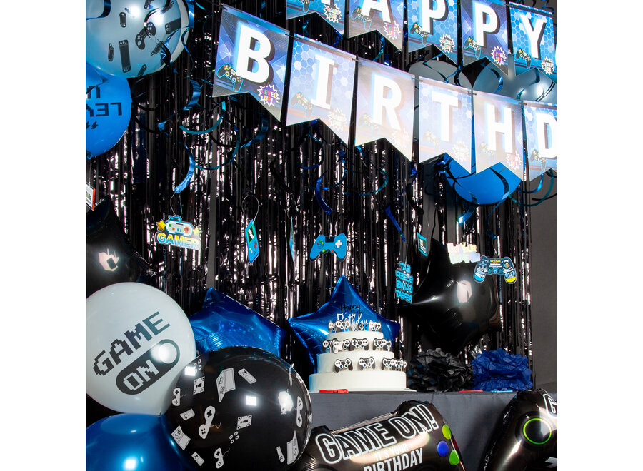 107 Stuks Video Game Verjaardag Versiering Set met Dansjes Ballonnen - Blauw