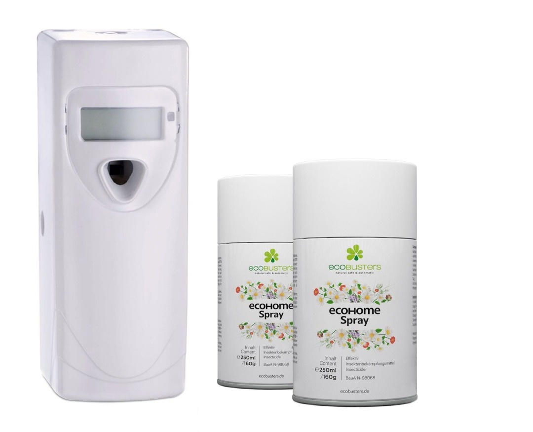 Ecobusters EcoHome Starter-Set: pulverizador automático + 3 x 250ml EcoHome spray + Varta High Energy Mono D 1.5V (2 uds.)
