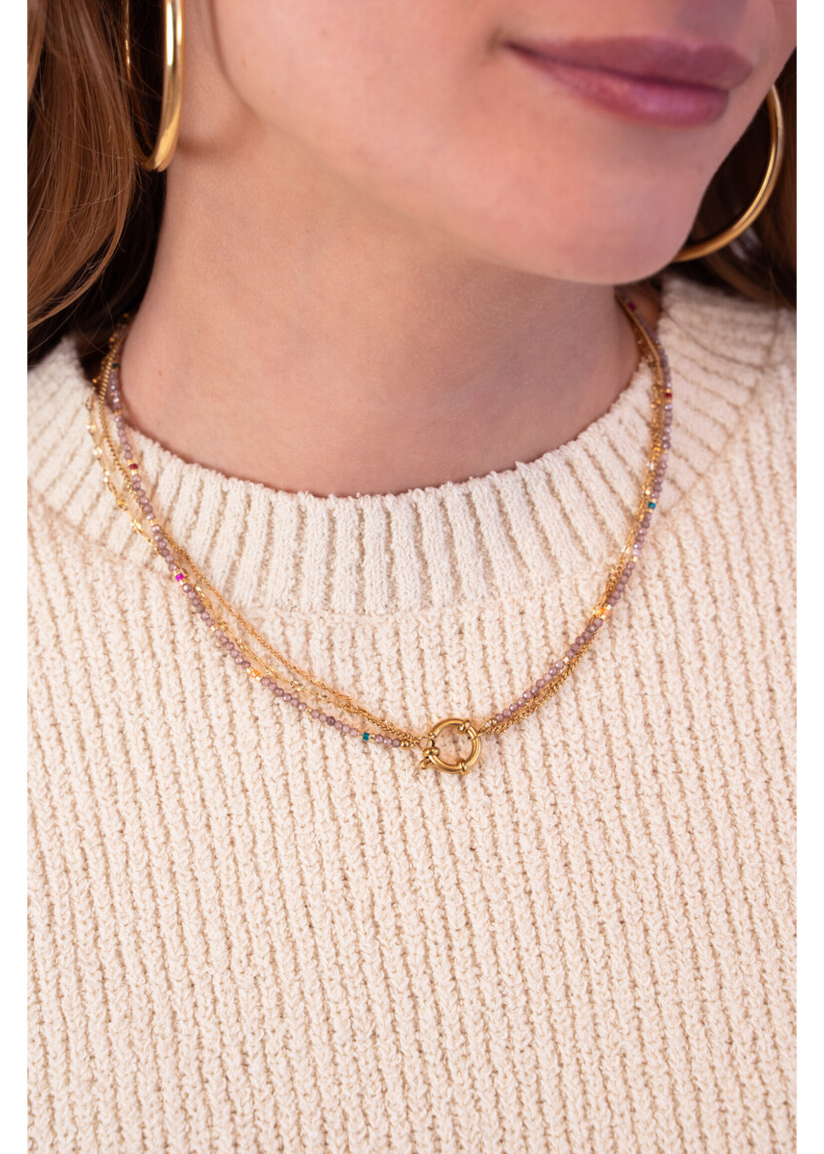Necklace 3 layers taupe