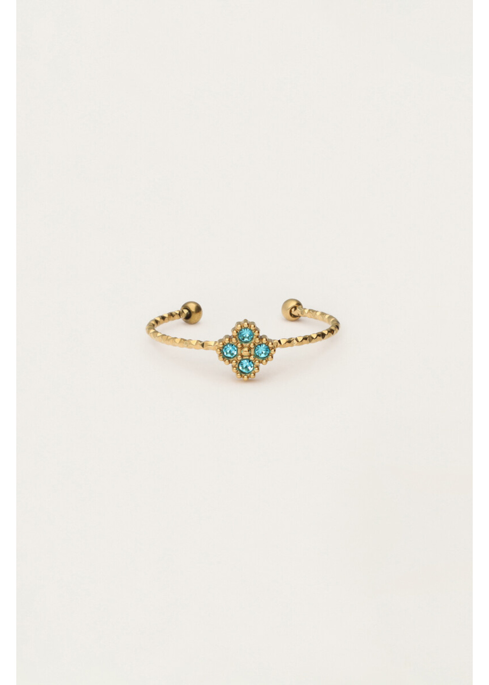 Ring fine clover strass blue