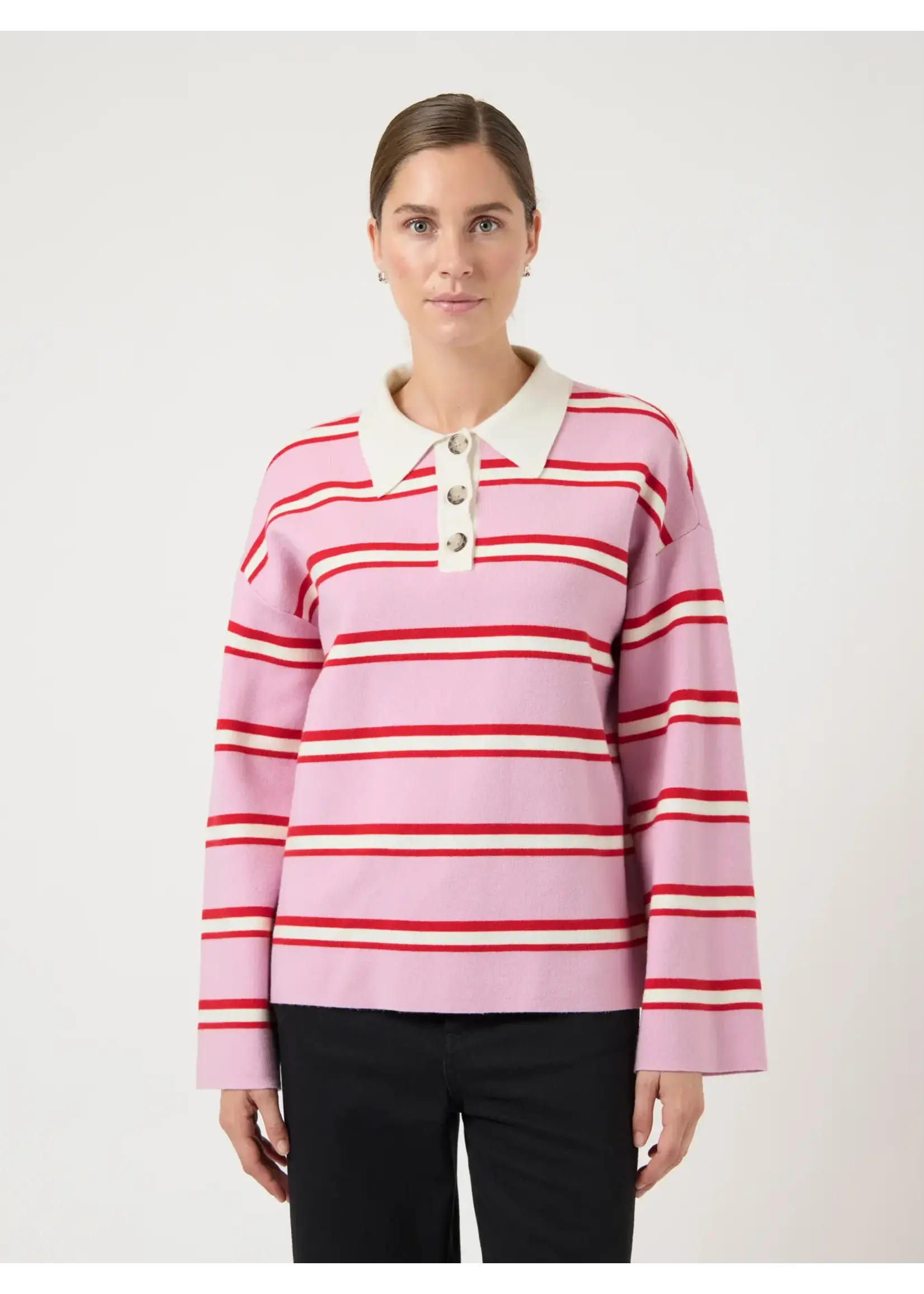 YASISABELL LS POLO KNIT PULLOVER NOOS