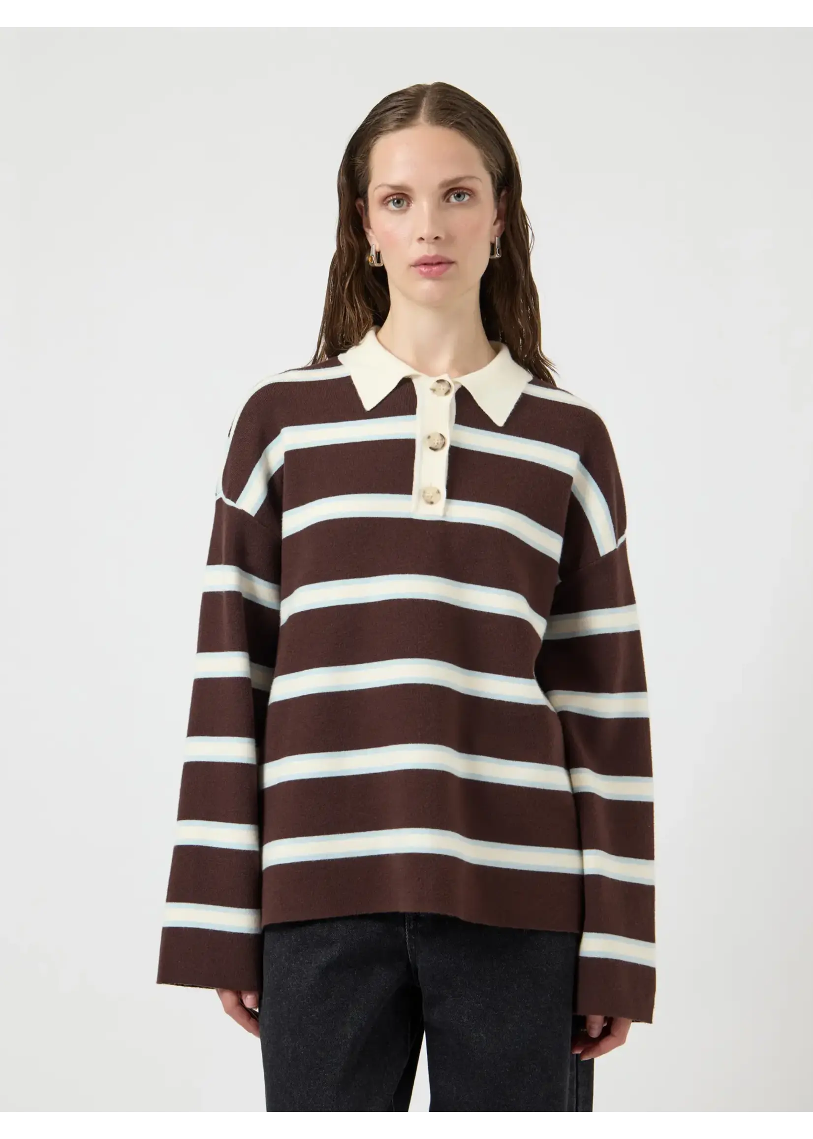 YAS YASISABELL LS POLO KNIT PULLOVER S. NOOS CHOCOLATE