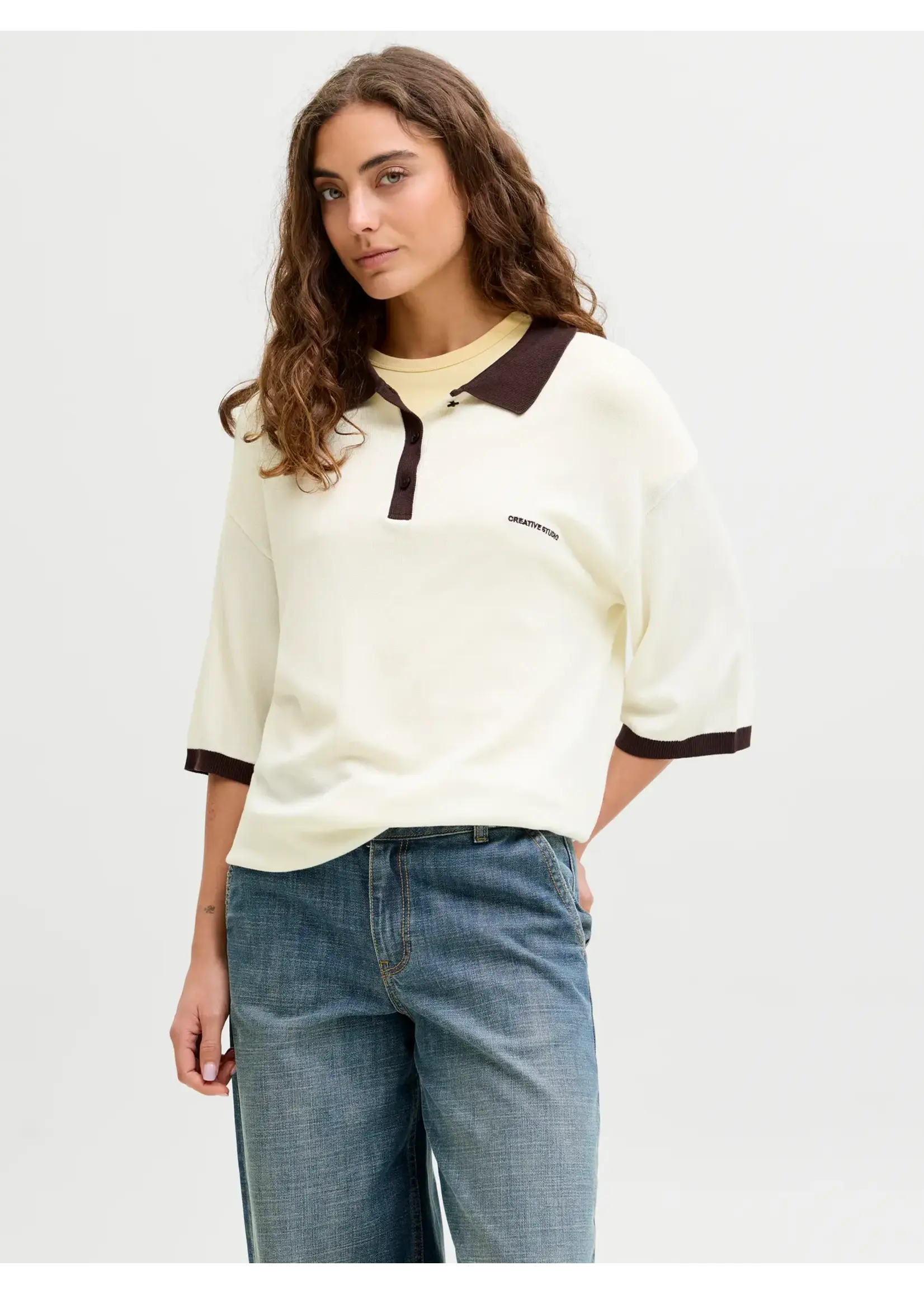JJXX JXVILDA SS POLO KNIT VANILLA ICE