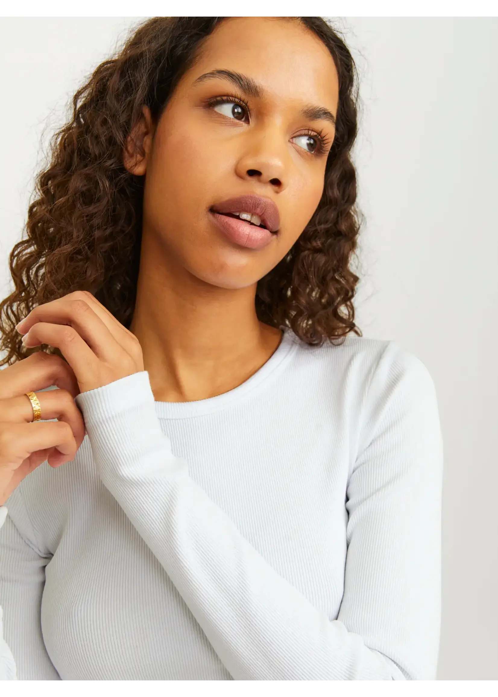 JJXX JXFREYA STR LS RIB TEE JRS NOOS BRIGHT WHITE